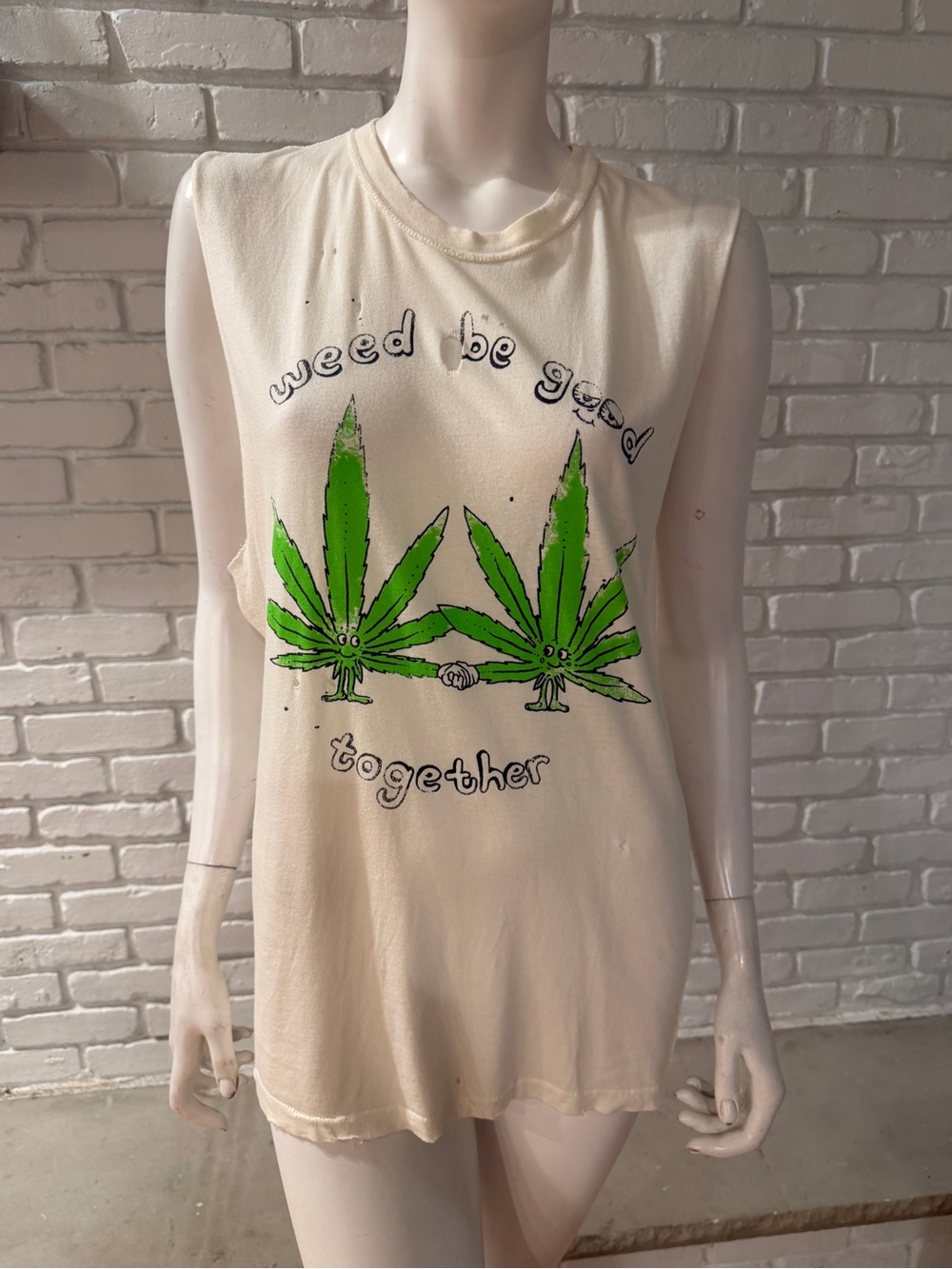 UNIF “Weed Be Good Together” Graphic Tank Top Cream Size S Festival Y2K NWOT - Picture 8 of 12